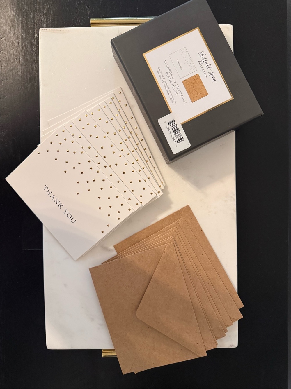 Sheffield Home White & Gold Dot Thank You Card Set with Kraft Envelopes